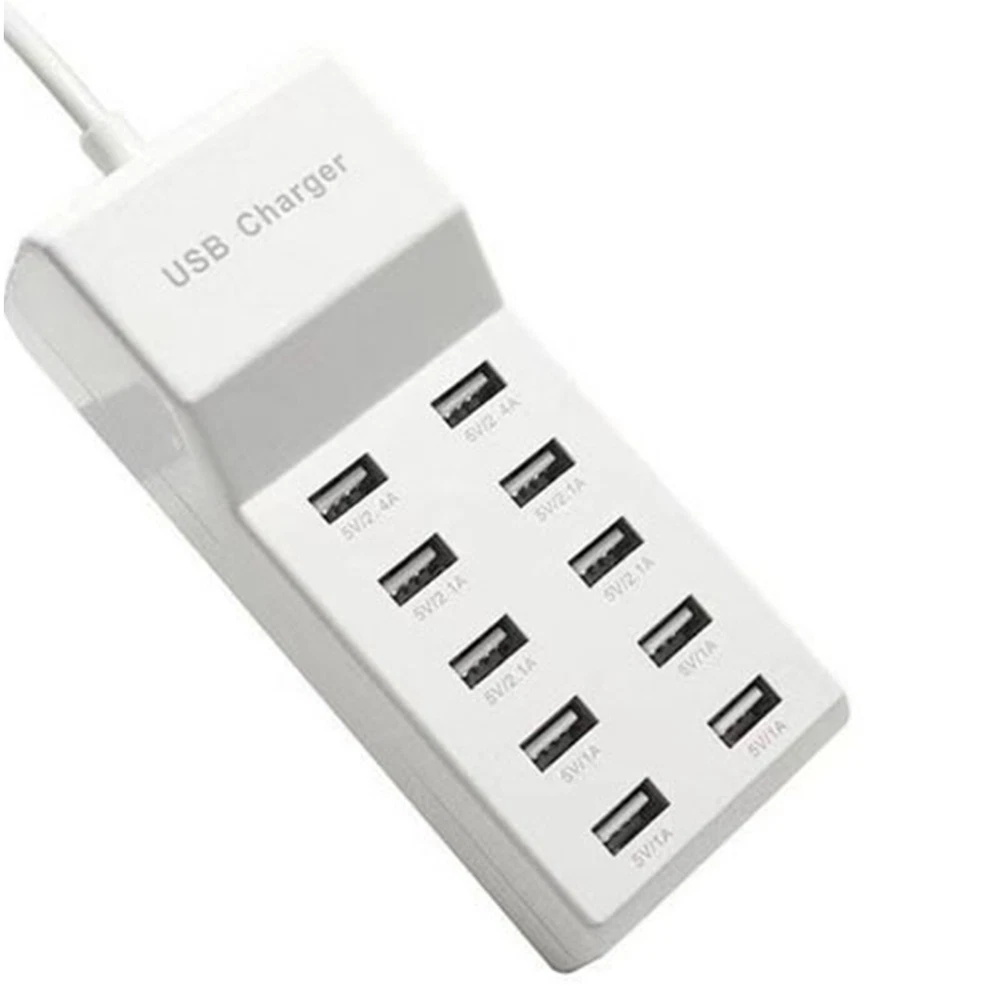 10-Port USB Fast Charging Station - Desktop & Wall Power Hub