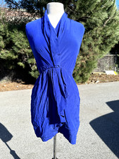 Akiko Dress Womens Extra Small Blue Ruffled V-Neck Sleeveless Slit Silk Chic