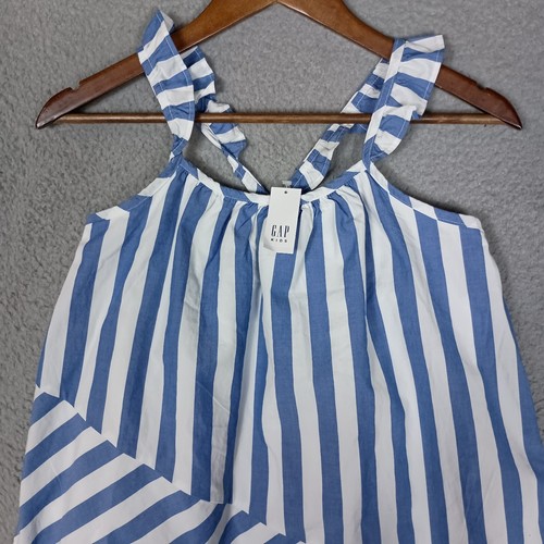 Gap Tank Dress Kids XL (12-13) White Blue Mix-Stripe Flutter Straps Beachy NWT - Picture 2 of 12