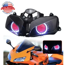 Fully Headlight Assembly Red Devil White Angel Eyes Projector For Honda CBR600RR