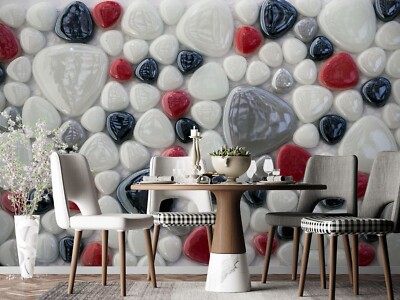 3D White Pebbles G9702 Wallpaper Wall Murals Removable Self-adhesive Honey