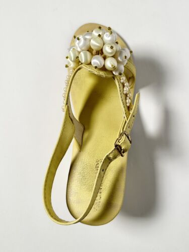Vintage 1960s 1970s Vagabonds Pearl Beaded Satin Ball Sandal Heel Shoes Yellow 7 - Picture 20 of 22