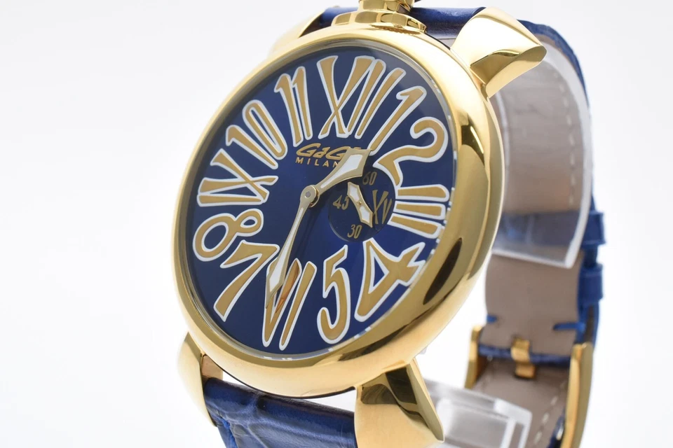 [COMO NUEVO con CAJA, Papel] GaGa Milano Manuale 46 5083 Cuarzo Azul Reloj Hombre JAPÓN Foto 4 de 4