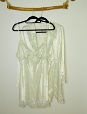 Victoria's Secret Robe Chemise Set Large Ivory Blue Satin Lace Bridal Kimono