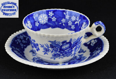 Copeland Spode Trophies Blue Cup 2 1/8'' Tall & Saucer 6''