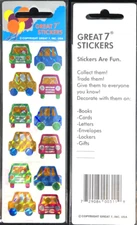 12 packages of Prismatic Small Car Stickers, "Great 7" Sticker Designs, PPZ6108