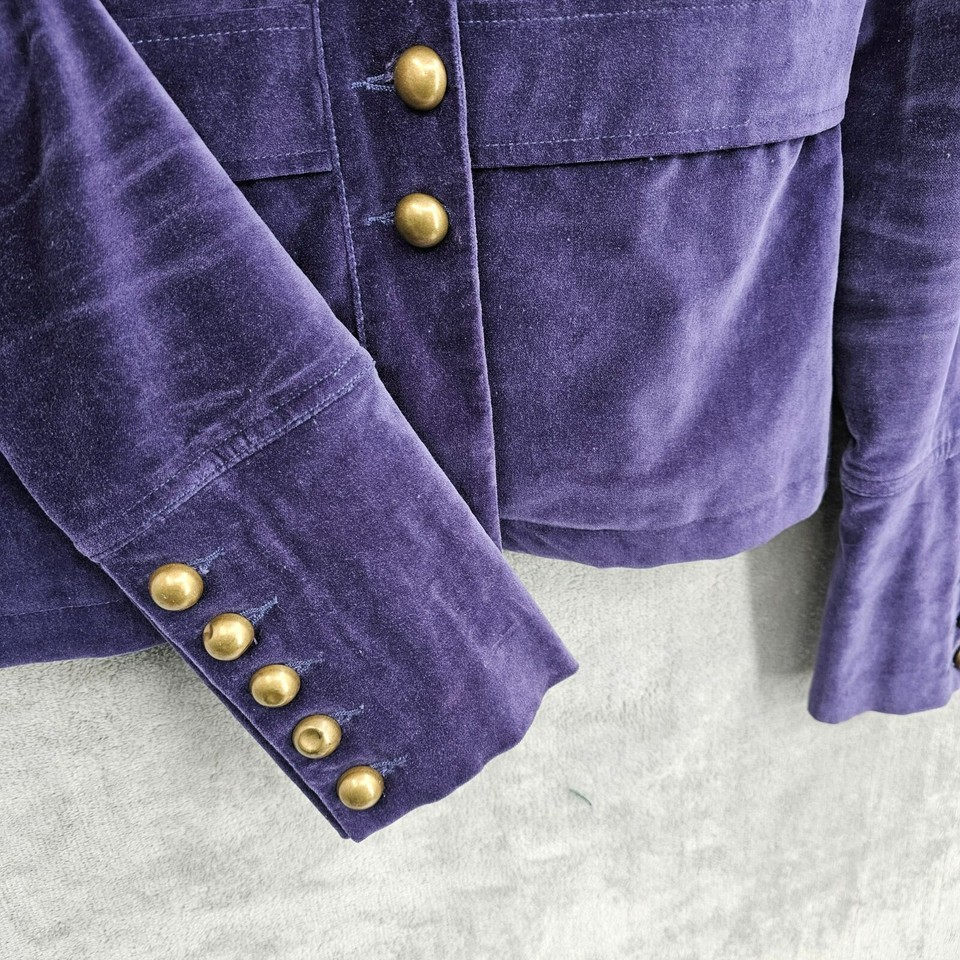 Tulle Military Style Velvet Blazer S Blue Purple Brass Button Lined