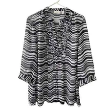 Chico’s Semi Sheer Blouse Women’s Size 2 US 12 Black and White 3/4 Sleeve