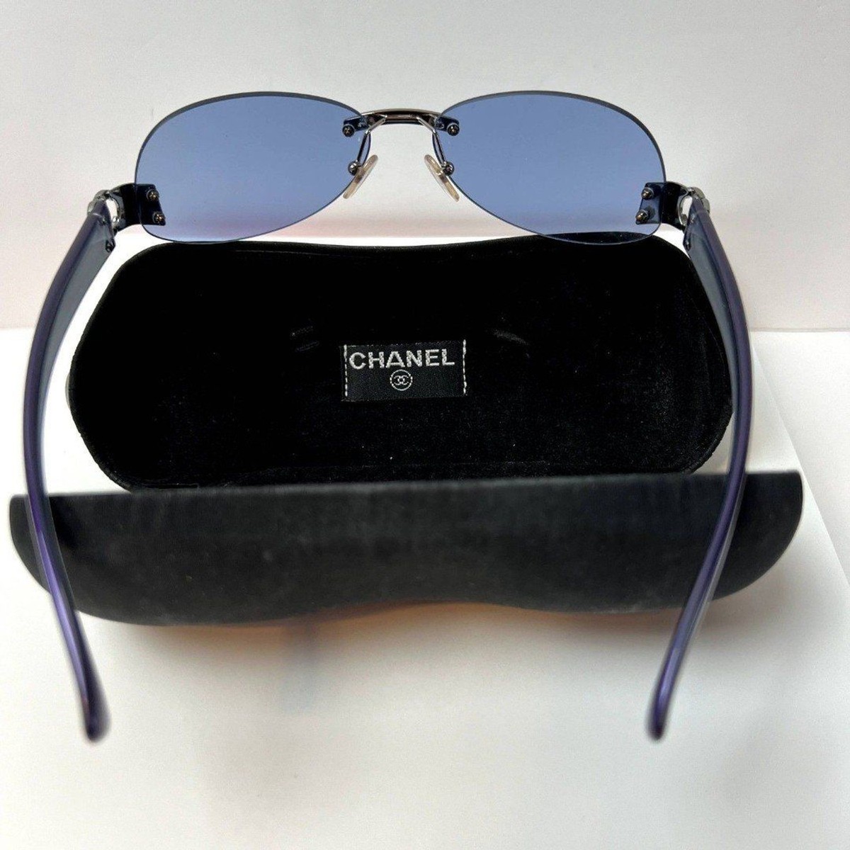 Vintage Chanel Frameless CC Logo Sunglasses Blue and Purple | eBay