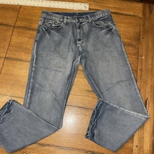 Flypaper Jeans Mens 34x32 Blue Relaxed Y2K Bootcut Embordered Flap Pocket Denim