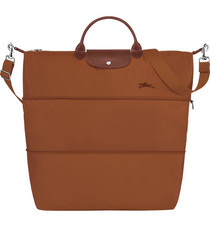 Longchamp Le Pliage Green Expandable Travel Duffel Nylon Weekender NWOT Cognac