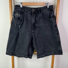 Half Half Shorts Mens 30 Black Denim Baggy Jorts Distressed Skate Streetwear