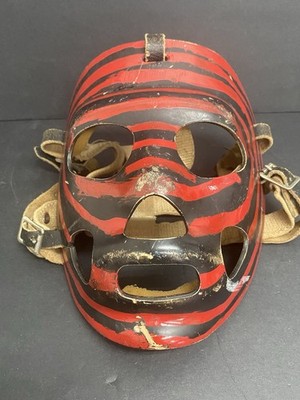 Vintage 1960' Cooper Goalie molded Face Mask Black/Red 6 Hole RARE LOOK