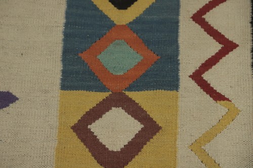 Ivory Geometric Wool Kilim Oriental 18 ft Runner Flat weave Reversible Rug 5x18 - Picture 7 of 12