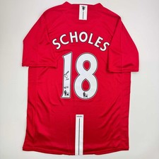 Autographed/Signed Paul Scholes Manchester United Red Jersey Beckett BAS COA