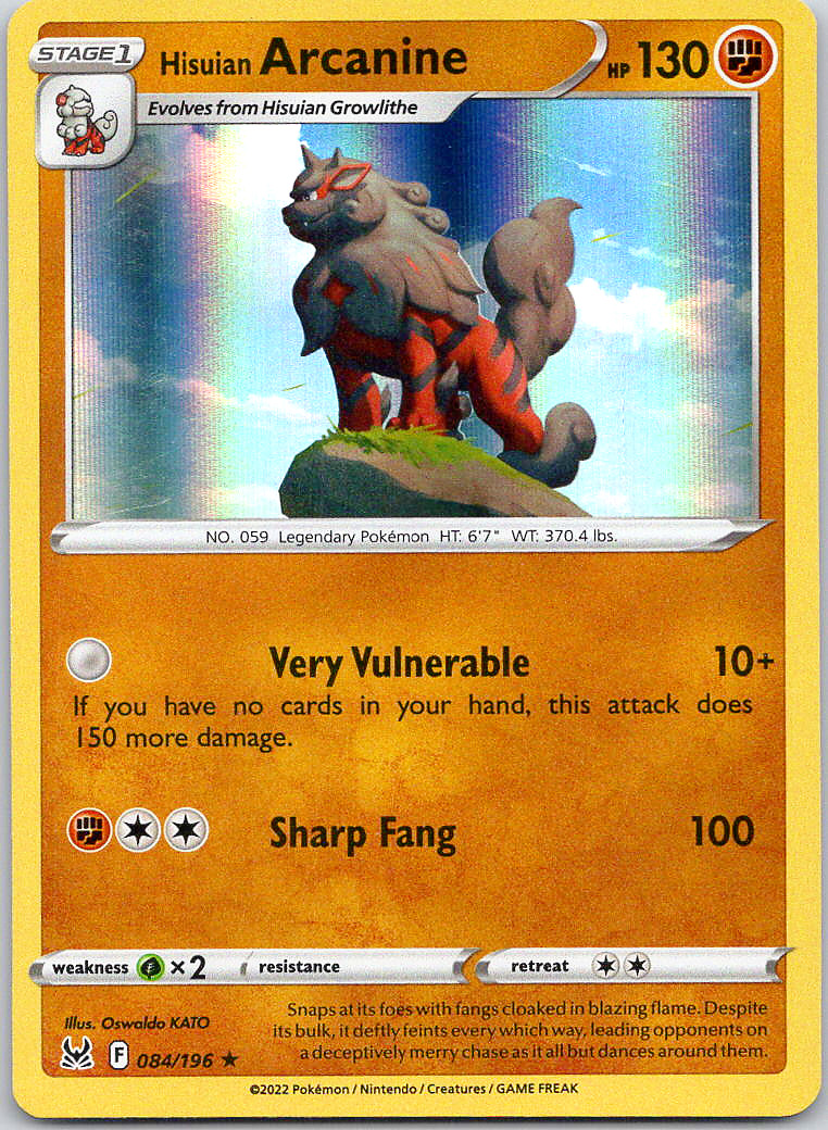 Hisuian Arcanine - Lost Origin (NM) Reverse Holo 84/196 Fighting Stage 1