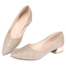 Women's Low Block Chunky Heels Pointed Toe Closed Toe Work Pumps Slip on Comf...