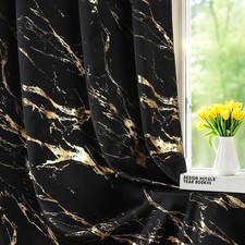 Black and Gold 100 Blackout Curtains for Bedroom Bathroom 63 Inch Length 2 P...