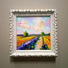 Texas Field Sunset Oil Painting: Impasto Sunrise, 3D Art Unframed 6x6