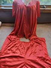 Vintage 70s Vanity Fair 2 Piece Valentine Red High Rise Pajama Pant Set Satin L
