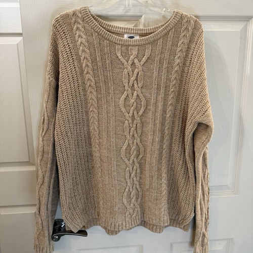 Old Navy Cable Knit 100% Cotton Fisherman Sweater Sz XL Natural Beige Pullover - Picture 2 of 14