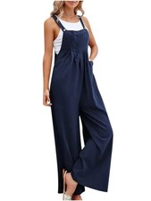 Women's Navy Blue Jumpsuit Boho Wide Leg Overalls Loose Fit 100 Cotton, M