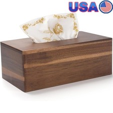 Natural Acacia Wood Tissue Box Cover Retro Design Living Room Office Gift New