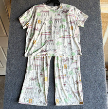 Joyspun Pajama Set Womens L 12-14 Short Sleeve Top Pants Paris Print NWT