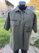 Vintage 60s/70s US Navy Cotton Sateen Field Shirt Seabees Large OG