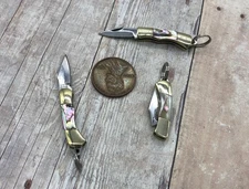 Mini Abalone Pocket Knife Charm 1" Closed Keychain Folding Knife Vintage Style