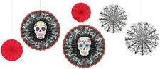 Day of The Dead Paper Fan Decorations 6ct