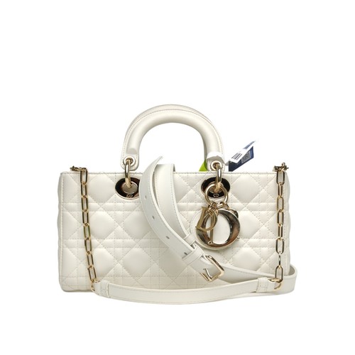 DIOR Lady D-Joy Horizontal Medium 26cm White Calfskin Crossbody Bag