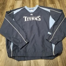 Tennessee Titans Pullover Men L Blue Long Sleeve Spell Out V Neck Windbreaker
