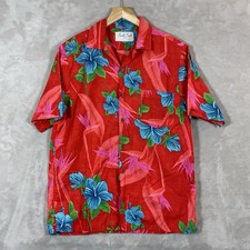 Vtg 60s Cotton Hawaiian Shirt Loop Collar Camp South Seas Ornamental Buttons L