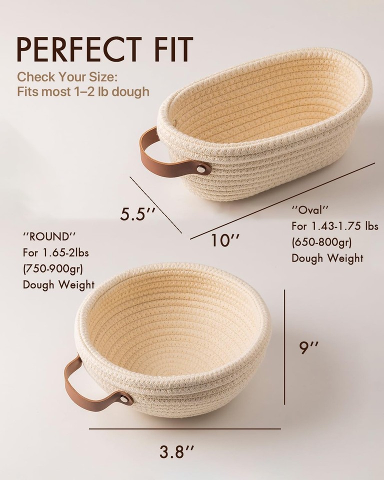 Crispier Crust Cotton Rope Banneton Bread Proofing Basket Set, 9“+10 ...