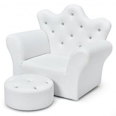 Children Upholstered Princess Sofa with Ottoman and Diamond Decoration for Boys