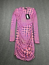PrettyLittleThing Pink Purple Size 4 Geometric Print Cut Out Bodycon Mini Dress