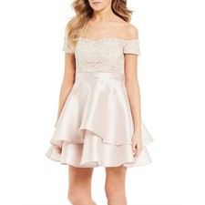 Sequin Heart Floral Lace Off The Shoulder Soft Pink Dress Formal Cocktail Size 5