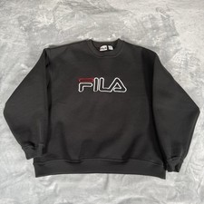 Vintage FILA Sweatshirt Mens Medium Crewneck Embroidered Black Y2K