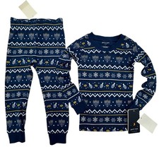 NEW Petit Lem Sleep Kids Pajamas Set Size 2 Blue Hanukkah Menorah Organic Cotton