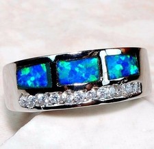 Australian Opal Inlay  Topaz 925 Solid Sterling Silver Ring Jewelry Sz 6 TD8