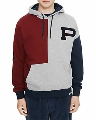 Eleven Paris Men's Cotton Color Blocked Embroidered Hoodie Rhubarb Block-XL