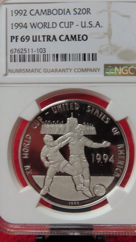 Cambodia 1992 World Cup Soccer '94 USA Silver 20R NGC PF69 - Image 3 of 3