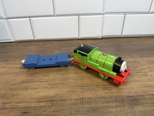 Thomas  Friends Trackmaster Percy Motorized Engine Train 2013 w/Blue Flatbed