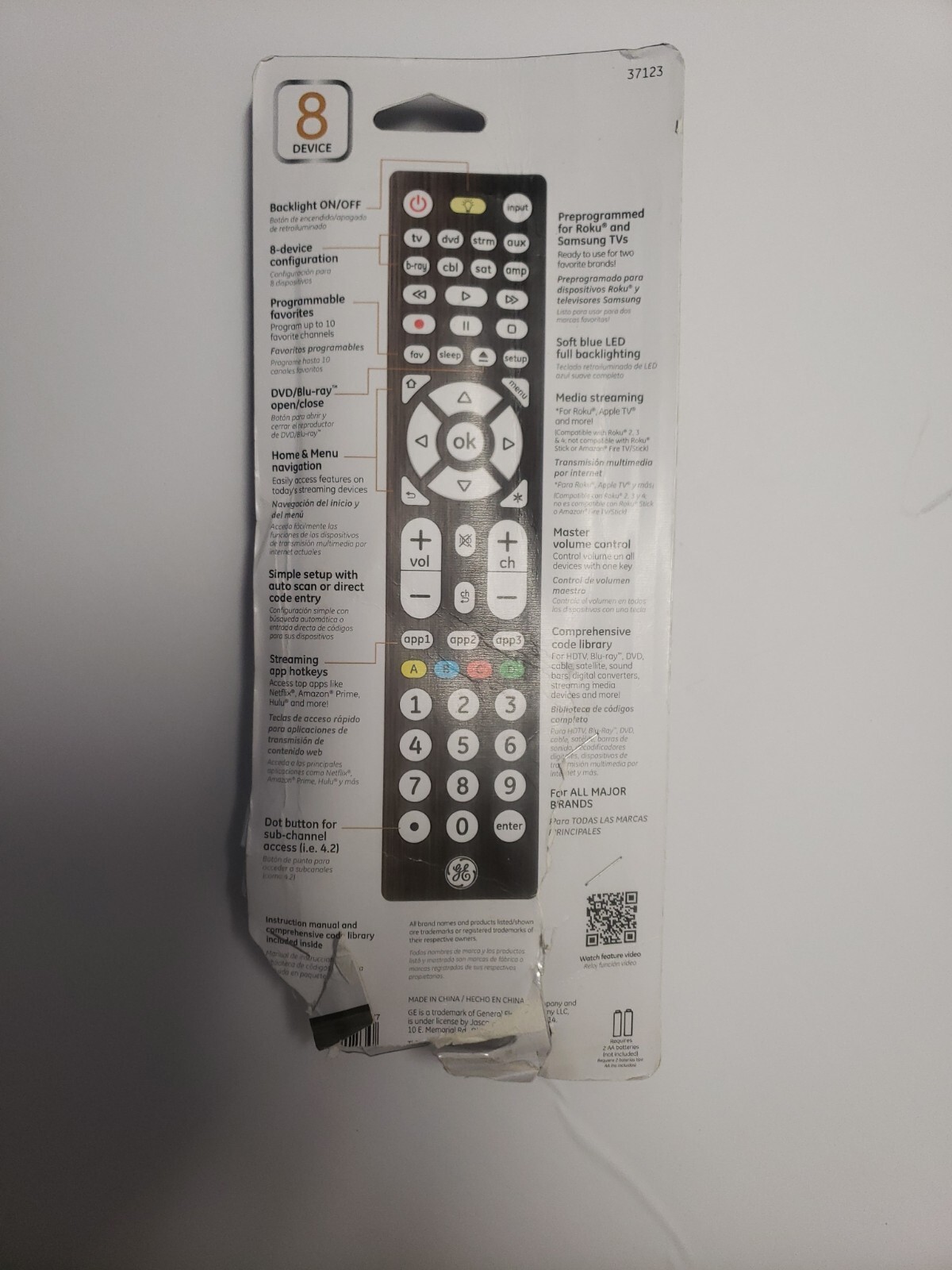 General Electric  41567 8-Device Backlit Universal TV Remote Control in Black