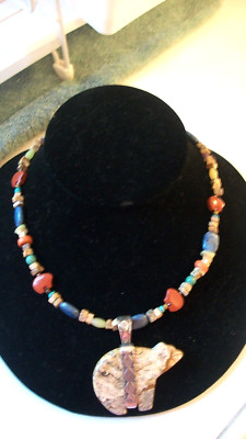 CAROLYN POLLACK RELIOS NATIVE AMERICAN STYLE NECKLACE LARGE BEAR PENDANT SW GEMS