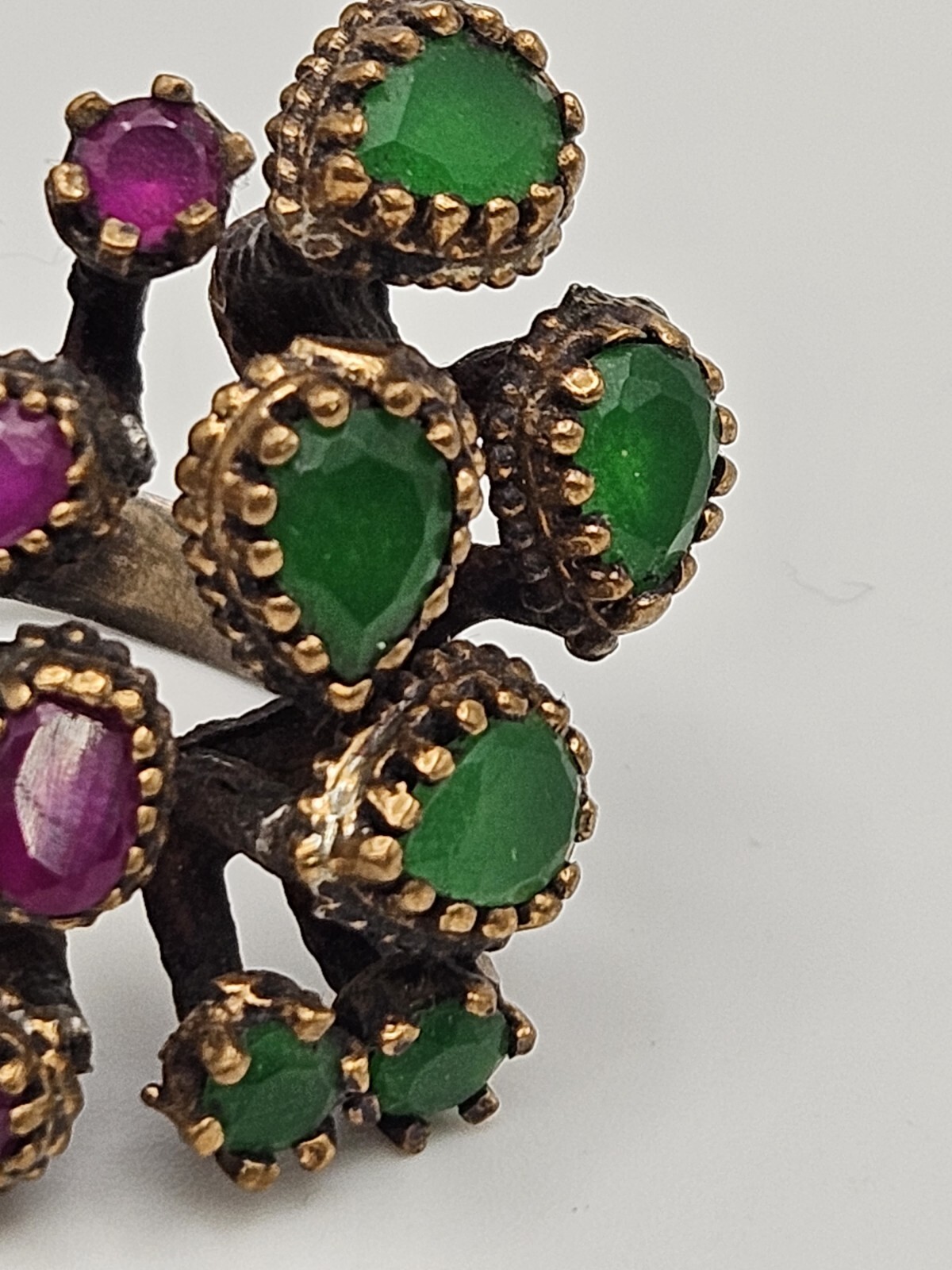 Sterling Silver Brass Red Ruby Green Emerald Mode… - image 3