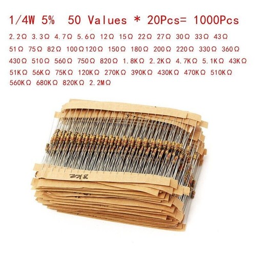 1/6W 1/8W 1/4W 1/2W 1W 2W 3W 5W Carbon Film Widerstand Set - Bild 10 von 27