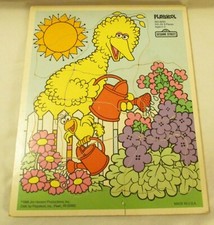 Vintage Playskool Big Bird Lt Blue 9 Pc Wooden Toy Puzzle Muppets 315-20 USA '88