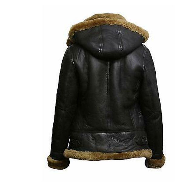 women's Hoodie RAF Aviator B3 Sheepskin Real Shearling Leather Bomber Jacket